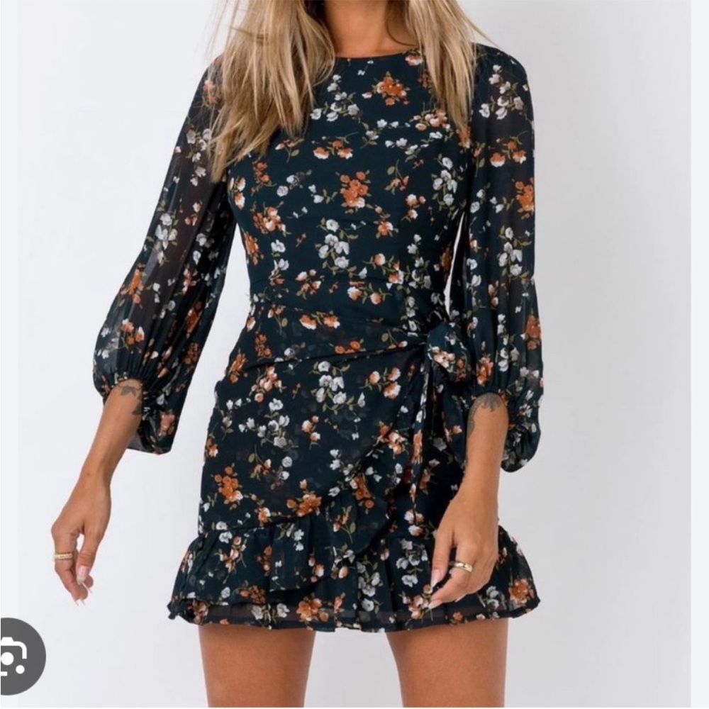 Floral Teal Wrap Dress